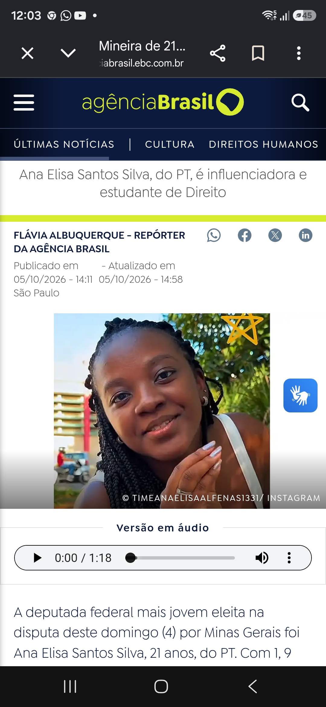 Mineira de 21 anos é mulher mais jovem a ser eleita deputada federal